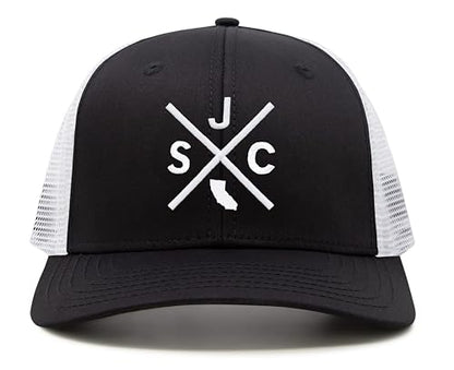 International Tie San Jose California SJC Hat for Men and Women - Snapback Trucker Baseball Cap (Black/White)