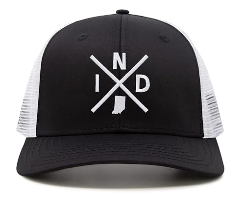 International Tie Indiana IND Hat for Men and Women - Snapback Trucker Baseball Cap (Black/White)