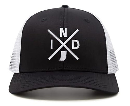 International Tie Indiana IND Hat for Men and Women - Snapback Trucker Baseball Cap (Black/White)