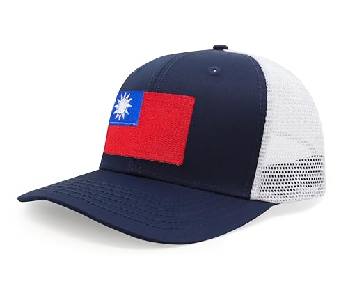 Premium Taiwan Flag Trucker Hat for Men and Women - Snapback Baseball Cap (Navy White) - International Tie