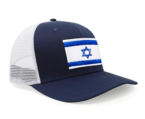 International Tie Premium Israel Flag Hat for Men and Women - Snapback Trucker Baseball Cap (Navy White)