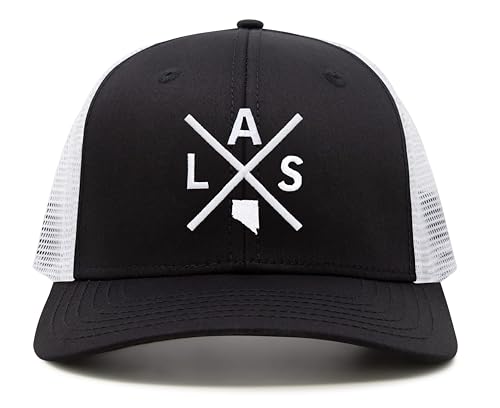 International Tie Harry Reid International Airport LAS Hat for Men and Women - Snapback Trucker Baseball Cap (Black/White)