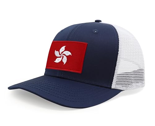 International Tie Premium Hong Kong Flag Hat for Men and Women - Snapback Trucker Baseball Cap (Navy White)