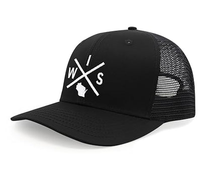 International Tie Wisconsin WIS Hat for Men and Women - Snapback Trucker Baseball Cap (All Black)