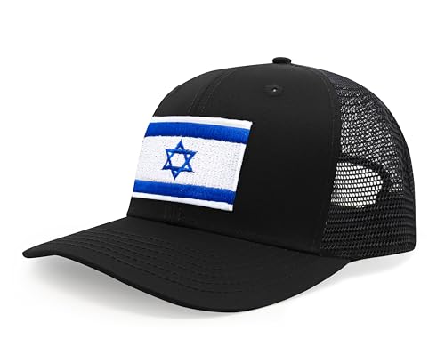 International Tie Premium Israel Flag Hat for Men and Women - Snapback Trucker Baseball Cap (All Black)