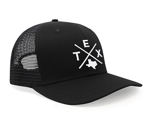 International Tie Texas TEX Hat for Men and Women – Lone Star Snapback Trucker Baseball Cap (All Black)