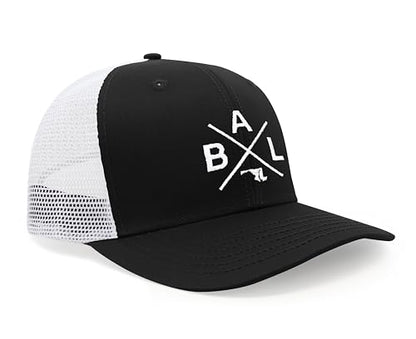International Tie Premium Baltimore BAL Hat for Men and Women – Snapback Trucker Baseball Cap (Black/White)