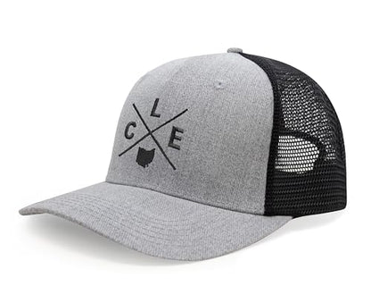 International Tie Premium Cleveland CLE Hat for Men and Women – Snapback Trucker Baseball Cap (Grey/Black)