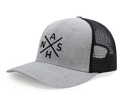 International Tie Nashville NASH Hat for Men and Women - Snapback Trucker Baseball Cap (Grey/Black)