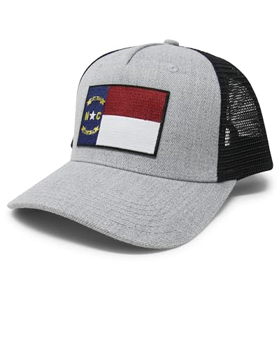 North Carolina Flag Trucker Baseball Snapback Hat (Grey Black) - International Tie
