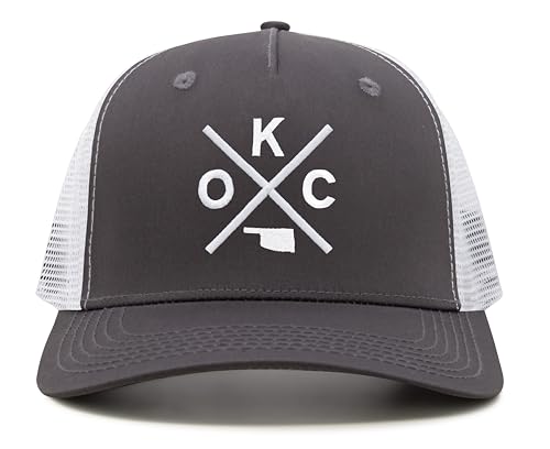 International Tie Oklahoma City OKC Hat for Men and Women - Snapback Trucker Baseball Cap (Grey/White)