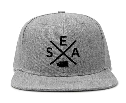 International Tie Seattle SEA Hat for Men and Women - Snapback Trucker Baseball Cap (Grey Flatbill)