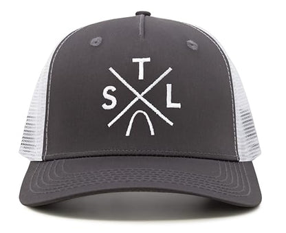 International Tie St. Louis STL Hat for Men and Women - Snapback Trucker Baseball Cap (Grey/White)