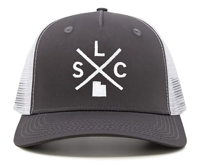 International Tie Salt Lake City SLC Hat for Men and Women - Snapback Trucker Baseball Cap (Grey/White)