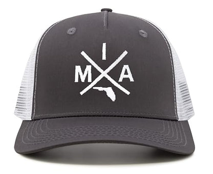 International Tie Miami MIA Hat for Men and Women - Snapback Trucker Baseball Cap (Grey/White)