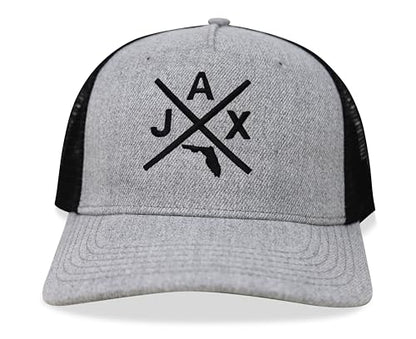 International Tie Jacksonville Jax Hat for Men and Women - Snapback Trucker Baseball Cap (Grey/Black)