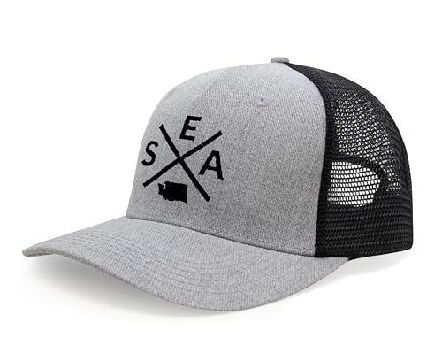 International Tie Seattle SEA Hat for Men and Women - Snapback Trucker Baseball Cap (Grey/Black)