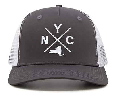 International Tie Premium New York City NYC Hat for Men and Women – Snapback Trucker Baseball Cap (Grey/White)
