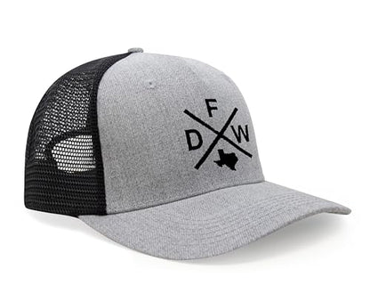 International Tie Premium Dallas Fort Worth DFW Hat for Men and Women – Lone Star State Snapback Trucker Baseball Cap (Grey/Black)