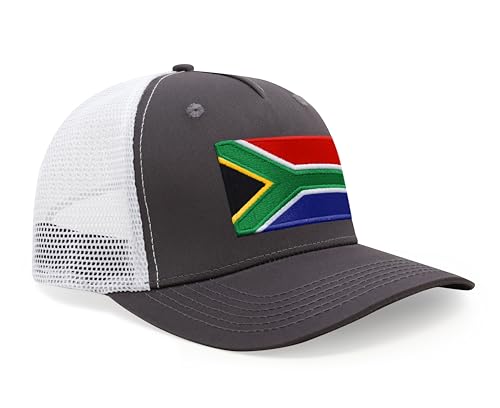 International Tie Premium South Africa Flag Hat for Men and Women - Snapback Trucker Baseball Cap (Grey White)