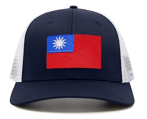 Premium Taiwan Flag Trucker Hat for Men and Women - Snapback Baseball Cap (Navy White)