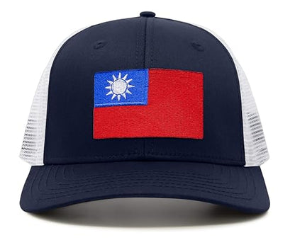 Premium Taiwan Flag Trucker Hat for Men and Women - Snapback Baseball Cap (Navy White)