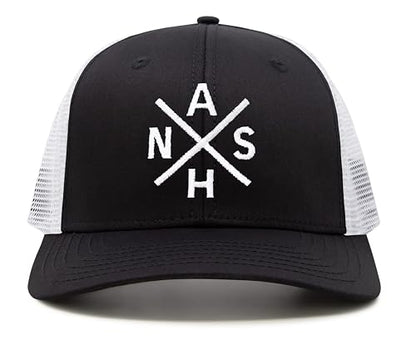 International Tie Nashville NASH Hat for Men and Women - Snapback Trucker Baseball Cap (Black/White)
