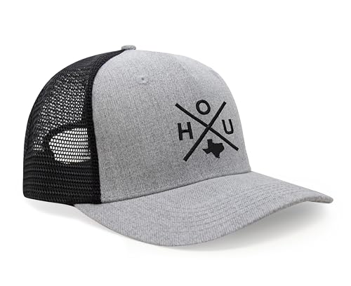International Tie Houston HOU Hat for Men and Women - Snapback Trucker Baseball Cap (Grey/Black)