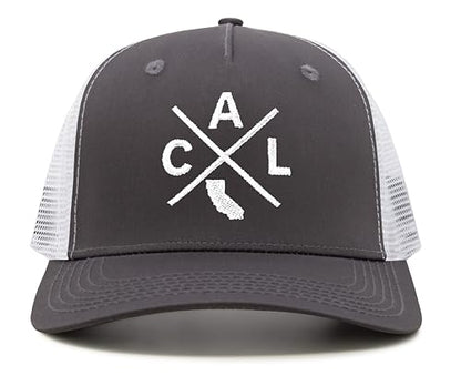 International Tie Premium California Cal Hat for Men and Women – Snapback Trucker Baseball Cap (Grey/White)