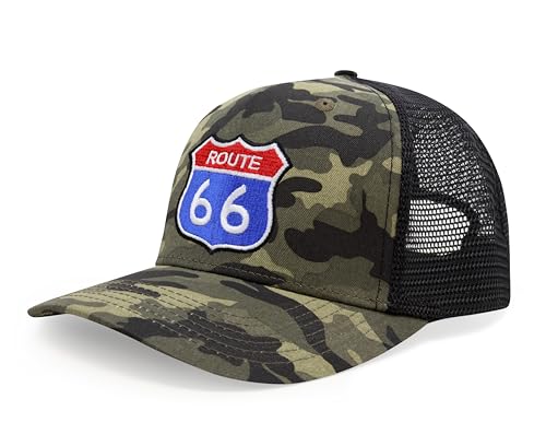 International Tie Premium Route 66 Hat for Men and Women – Mother Road Snapback Trucker Baseball Cap (Camouflage)