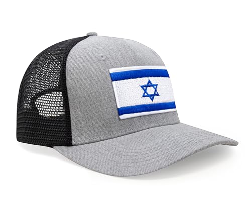 International Tie Premium Israel Flag Hat for Men and Women - Snapback Trucker Baseball Cap (Grey Black)
