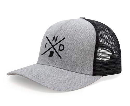 International Tie Indiana IND Hat for Men and Women - Snapback Trucker Baseball Cap (Grey/Black)