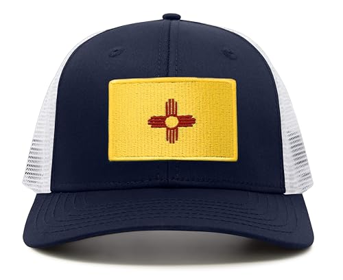 International Tie Premium New Mexico State Flag Hat for Men and Women - Snapback Trucker Baseball Cap (Navy White)