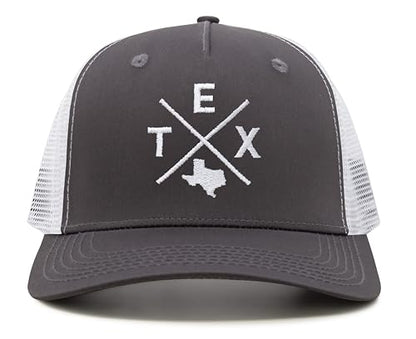 International Tie Texas TEX Hat for Men and Women – Lone Star Snapback Trucker Baseball Cap (Grey/White)
