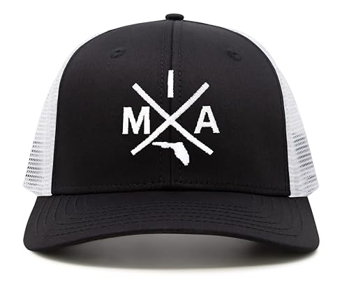 International Tie Miami MIA Hat for Men and Women - Snapback Trucker Baseball Cap (Black/White)