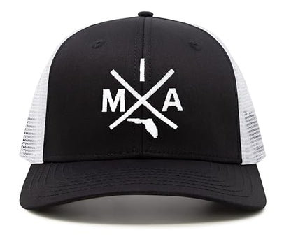 International Tie Miami MIA Hat for Men and Women - Snapback Trucker Baseball Cap (Black/White)