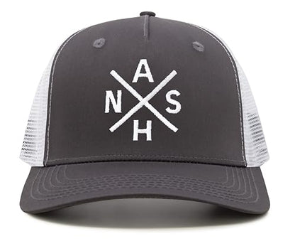 International Tie Nashville NASH Hat for Men and Women - Snapback Trucker Baseball Cap (Grey/White)