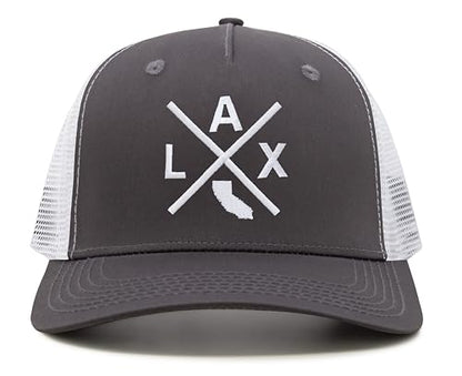 International Tie Los Angeles International Airport LAX Hat for Men and Women - Snapback Trucker Baseball Cap (Grey/White)