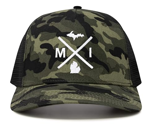 International Tie Michigan MI Hat for Men and Women - Snapback Trucker Baseball Cap (Camouflage)