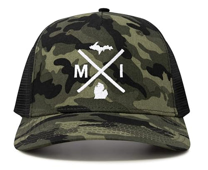 International Tie Michigan MI Hat for Men and Women - Snapback Trucker Baseball Cap (Camouflage)