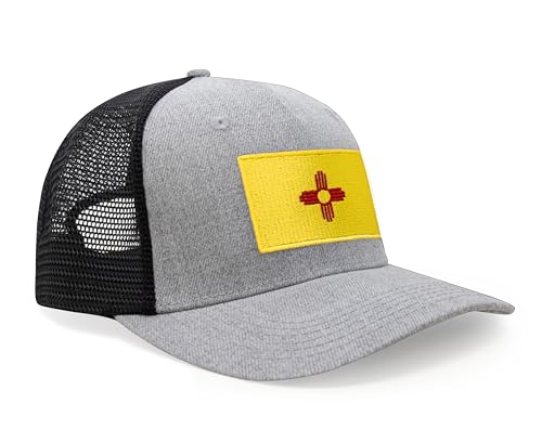 International Tie Premium New Mexico State Flag Hat for Men and Women - Snapback Trucker Baseball Cap (Grey Black)
