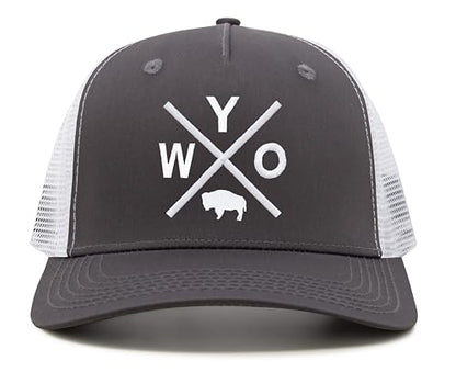 International Tie Wyoming WYO Hat for Men and Women – Snapback Trucker Baseball Cap (Grey/White)