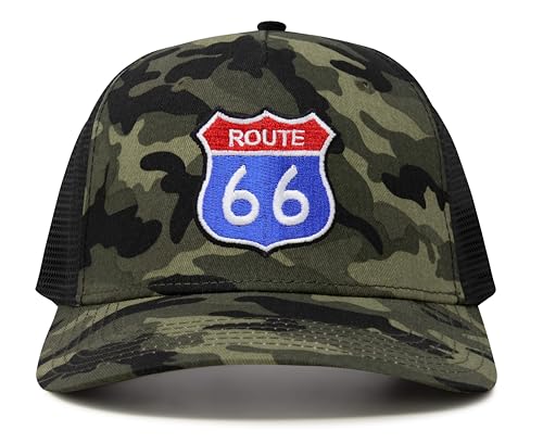 International Tie Premium Route 66 Hat for Men and Women – Mother Road Snapback Trucker Baseball Cap (Camouflage)