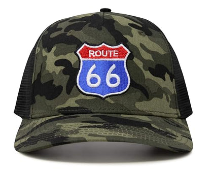 International Tie Premium Route 66 Hat for Men and Women – Mother Road Snapback Trucker Baseball Cap (Camouflage)
