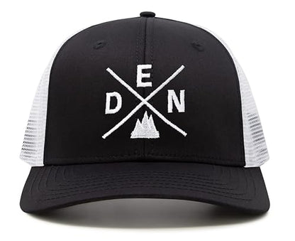 International Tie Premium Denver DEN Hat for Men and Women – Snapback Trucker Baseball Cap (Black/White)