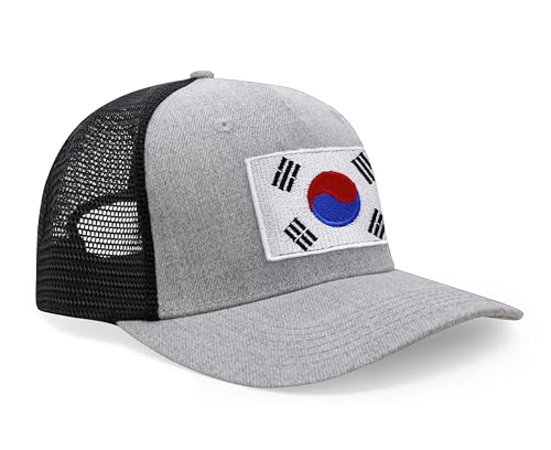 International Tie Premium South Korea Flag Hat for Men and Women - Snapback Trucker Baseball Cap (Grey Black)