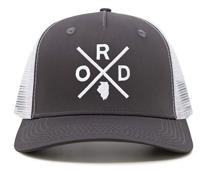 International Tie Chicago O'Hare International Airport ORD Hat for Men and Women - Snapback Trucker Baseball Cap (Grey/White)