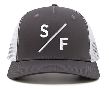 International Tie San Francisco SF Hat for Men and Women - Snapback Trucker Baseball Cap (Grey/White)