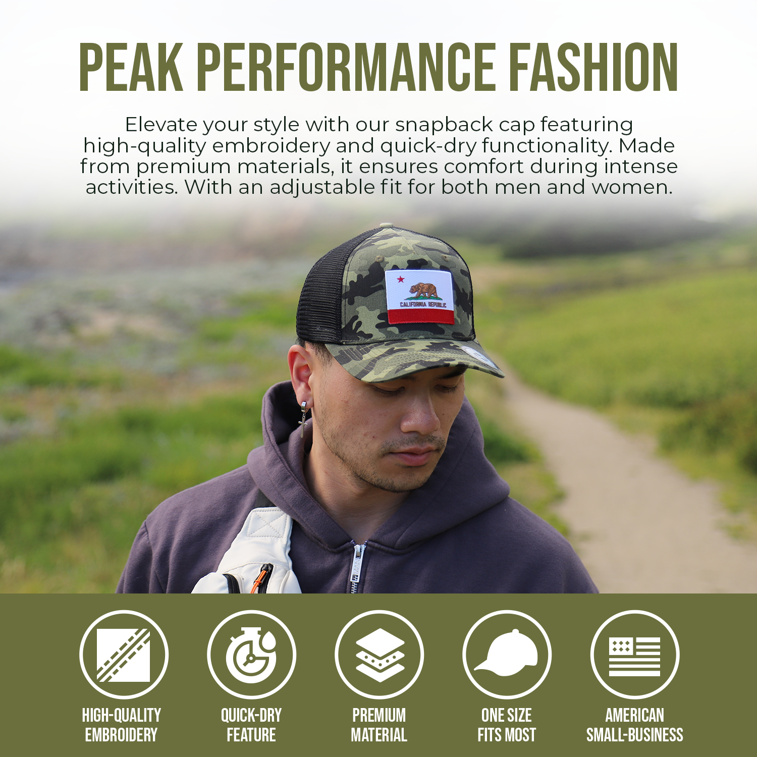 Peak Performance Fashion Banner Homeland Tees California Flag Hat