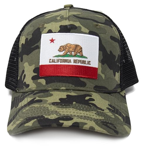 California  Flag Trucker Baseball Snapback Hat (Camouflage) - International Tie